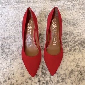calvin klein red high heels, leather upper